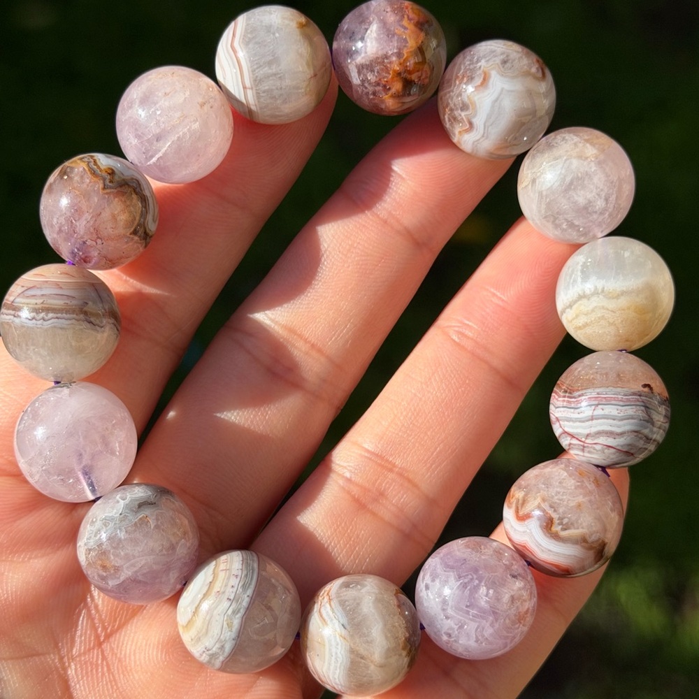14.5mm chunky stretchable‎ aurora agate amethyst bracelet 0758